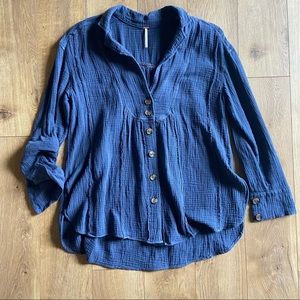 Free People Flowy Button Down Top - Blue - XS